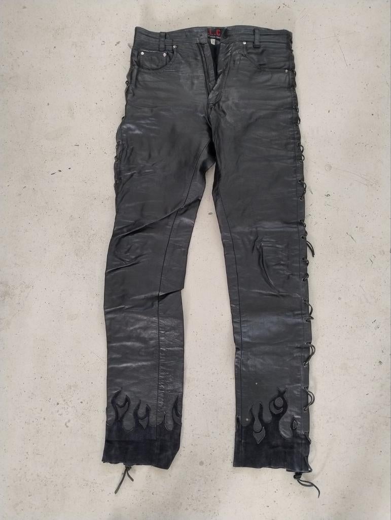 N.L.C. Leren Broek met Vlammen - Maat 32/36, Kleding | Heren, N.L.C., Zwart, Overige maten, Ophalen of Verzenden