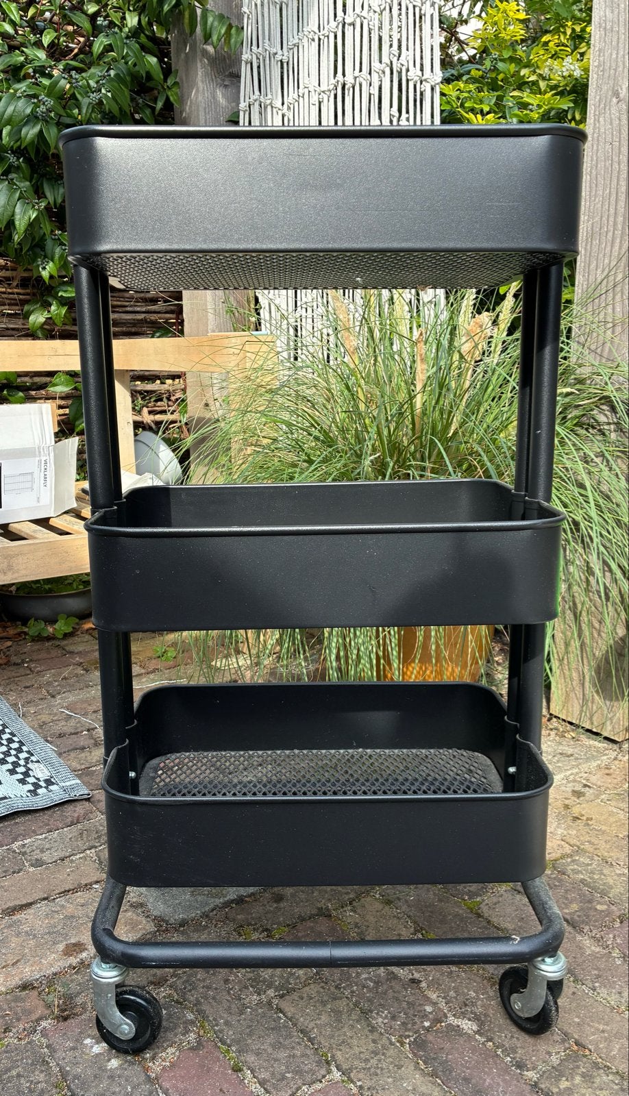 Zwart metalen roltafel/serveerwagen met 3 lagen, Ophalen, Zwart, Zo goed als nieuw, Metaal