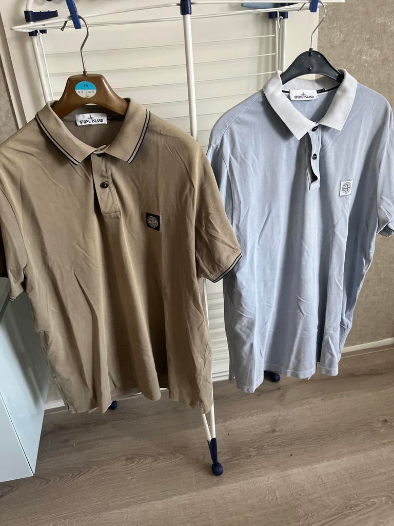 Stone Island Polo Shirts - Beige en Lichtblauw, Ophalen, Gedragen, Overige maten, Beige