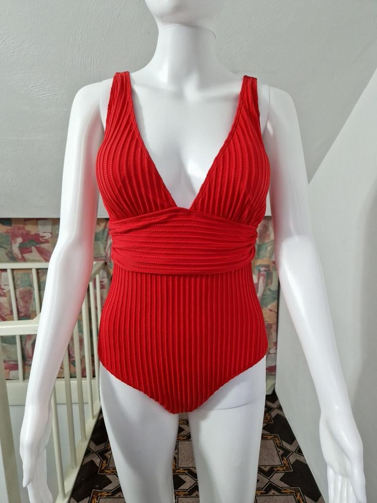 Nieuw Shein Geribbeld Badpak - Maat M - Rood, Verzenden, Nieuw, Rood, Badpak