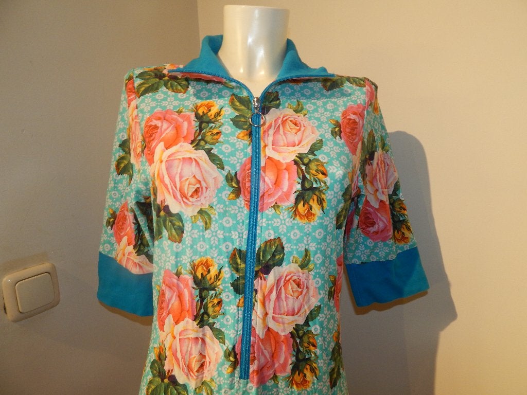 Tante Betsy retro vintage look jurk rozen print ritsje L, Tante Betsy, Maat 42/44 (L), Zo goed als nieuw, Knielengte