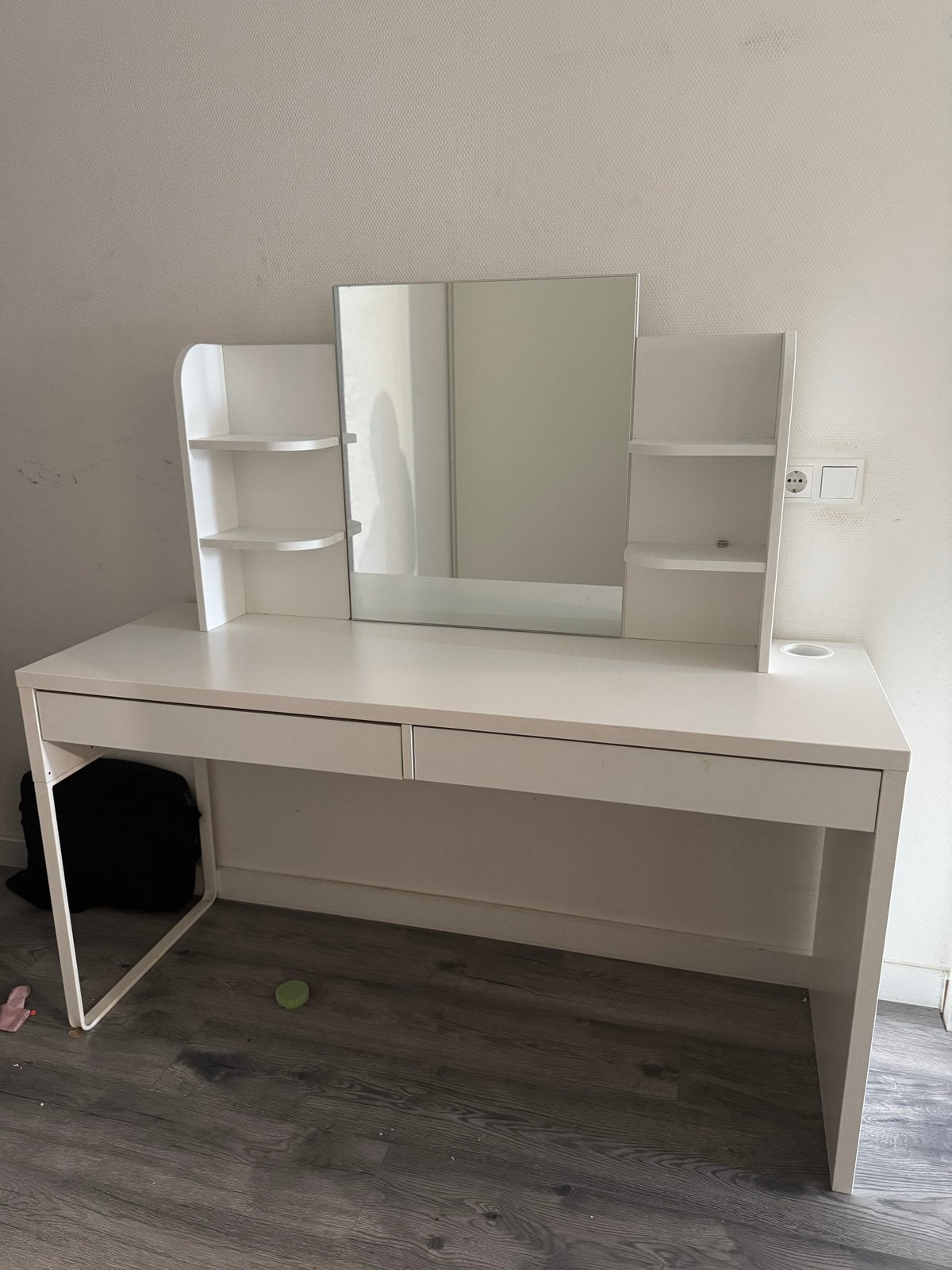Witte kaptafel/bureau met spiegel, Huis en Inrichting, Tafels | Kaptafels, Gebruikt, 100 tot 150 cm, 50 tot 100 cm, Hout, Ophalen