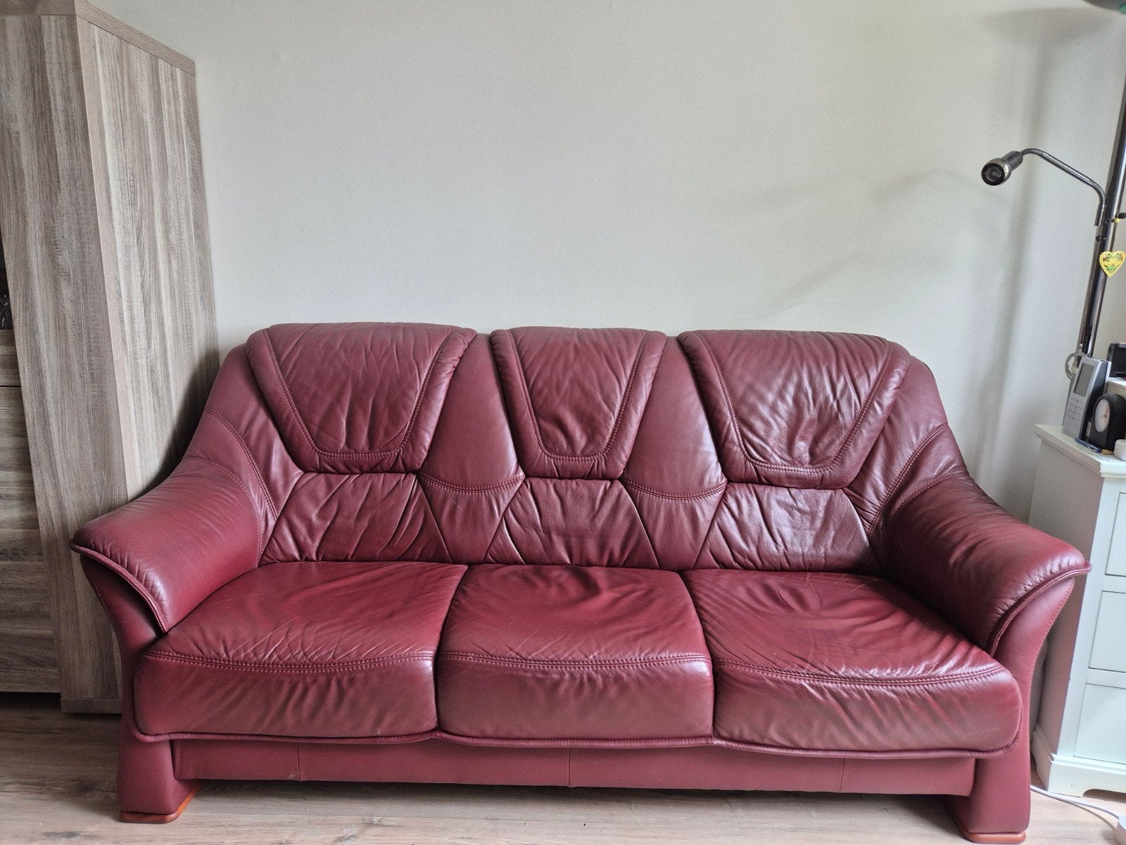 Himolla 3-zitsbank en relaxfauteuil, bordeauxrood leer, Ophalen, Gebruikt, Klassiek, Comfort, Leer