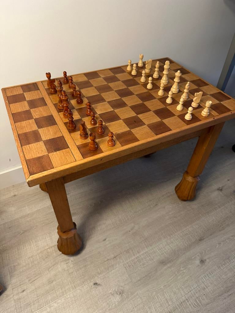 Schaaktafel hout met leeuwenpootjes vintage, Zo goed als nieuw, Minder dan 50 cm, Rechthoekig, 50 tot 100 cm