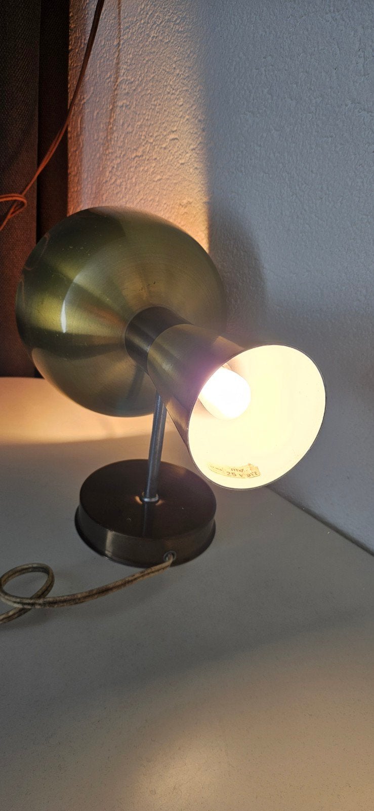 Vintage Diabolo Wandlamp - Messing met Oranje Binnenkant, Ophalen of Verzenden
