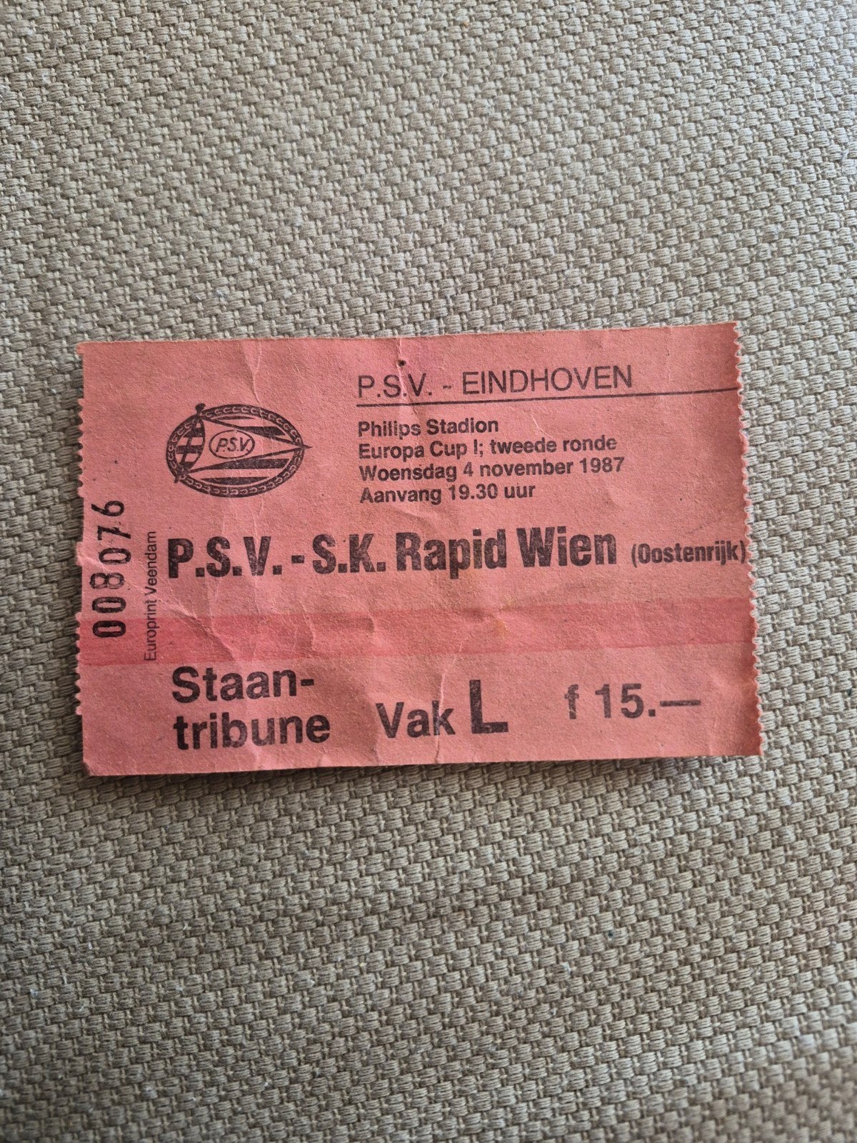 Ticket PSV - SK Rapid Wien, Ophalen of Verzenden, Gebruikt, PSV, Overige typen