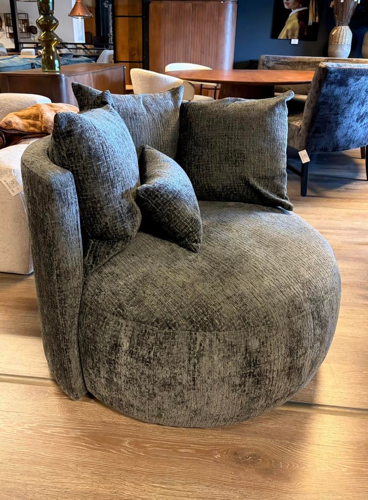 Sjieke loveseat half rond geweven bouclé zwart antraciet, Ophalen, Nieuw, Stof, Relax stoel rond groot sofa Zwart antra japandi hotelsjiek