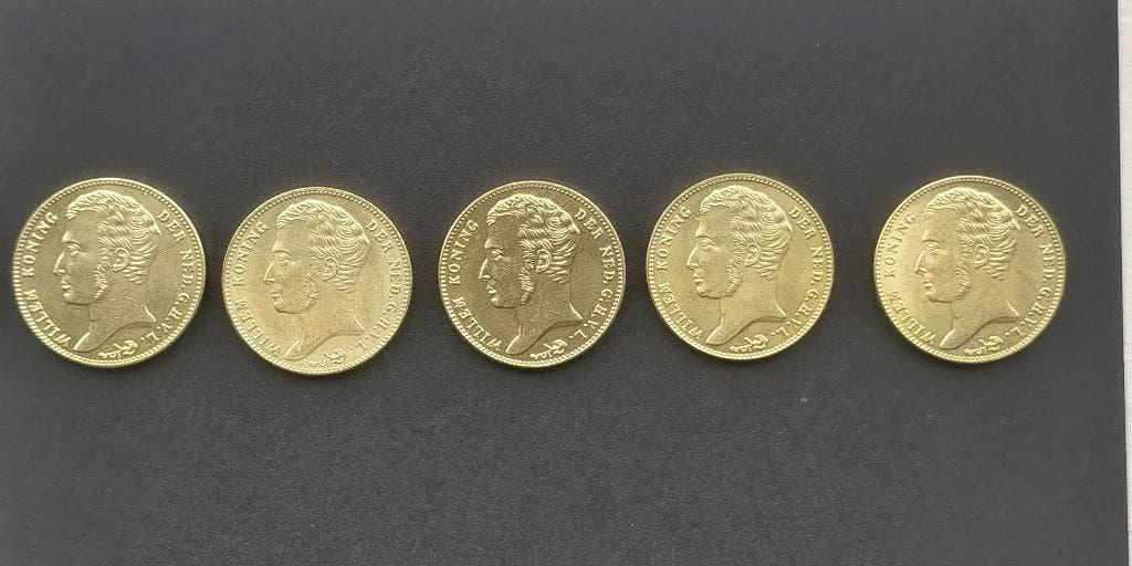 5 stuks 10 gulden W1 goudvergulde replicas vaste pr. € 12,10, Postzegels en Munten, Munten | Nederland, Verzenden, Koning Willem I