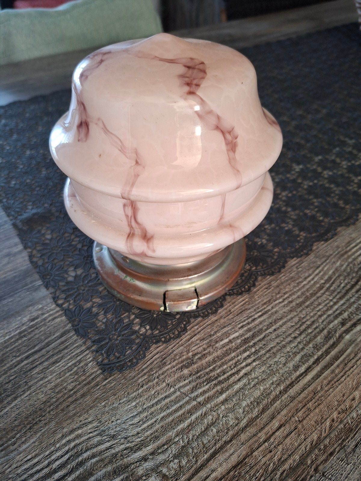 Jaren '30 Plafondlamp - Roze gemarmerd glas, Antiek en Kunst, Ophalen of Verzenden