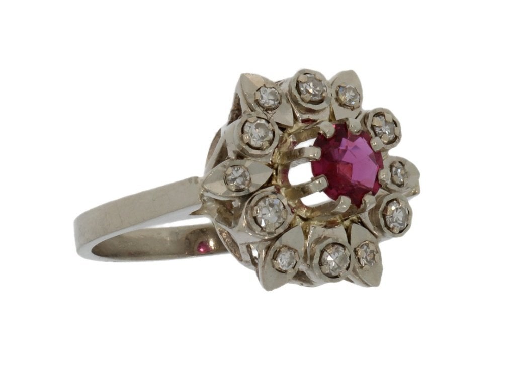 Diamanten robijn 14k gouden fraaie ring dames briljant rozet, Voordeelsieraden, Ophalen of Verzenden, Met edelsteen, Dame