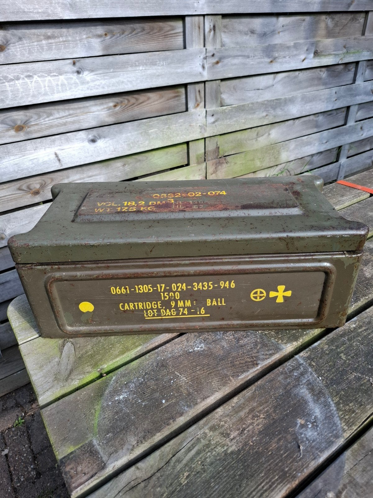 Munitie kist 9 mm, Ophalen, Landmacht, Nederland, Kist of Geocache