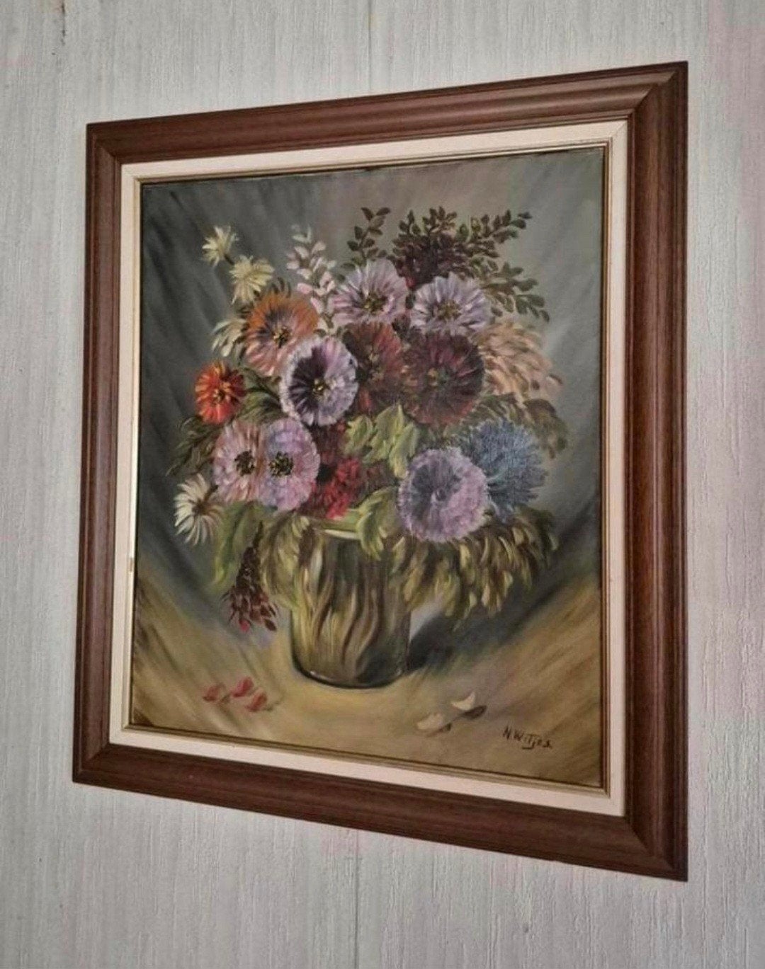 Schilderij met bloemen 64,5 x 74 cm, Antiek en Kunst, Kunst | Schilderijen | Klassiek, Ophalen