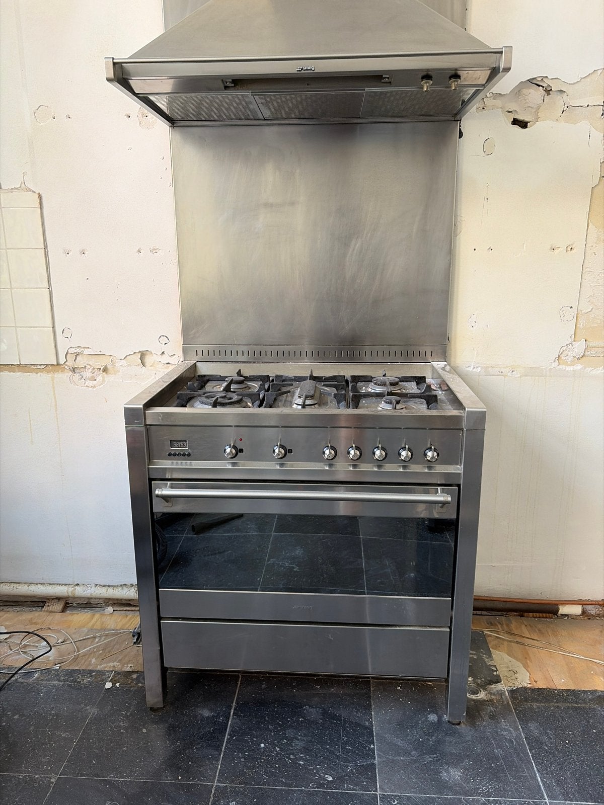 RVS Gasfornuis met Oven en Afzuigkap, Ophalen, Gebruikt, 60 cm of meer, Gas