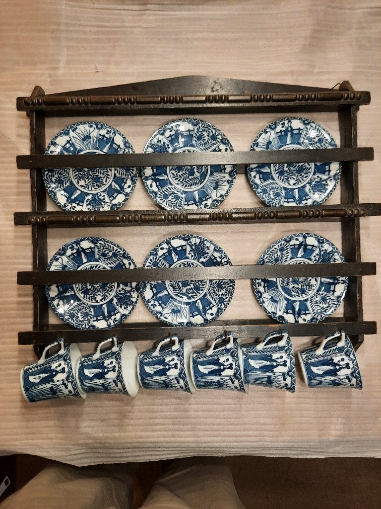 Vintage Japans theeservies met wandrek - Blauw/Wit, Ophalen of Verzenden