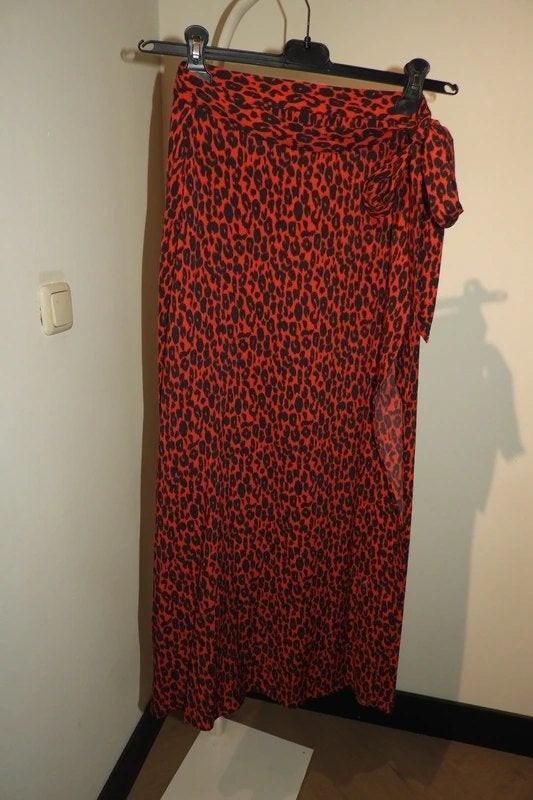 IRO maxi wikkel rok rood zwart jaguar print strik nieuw S