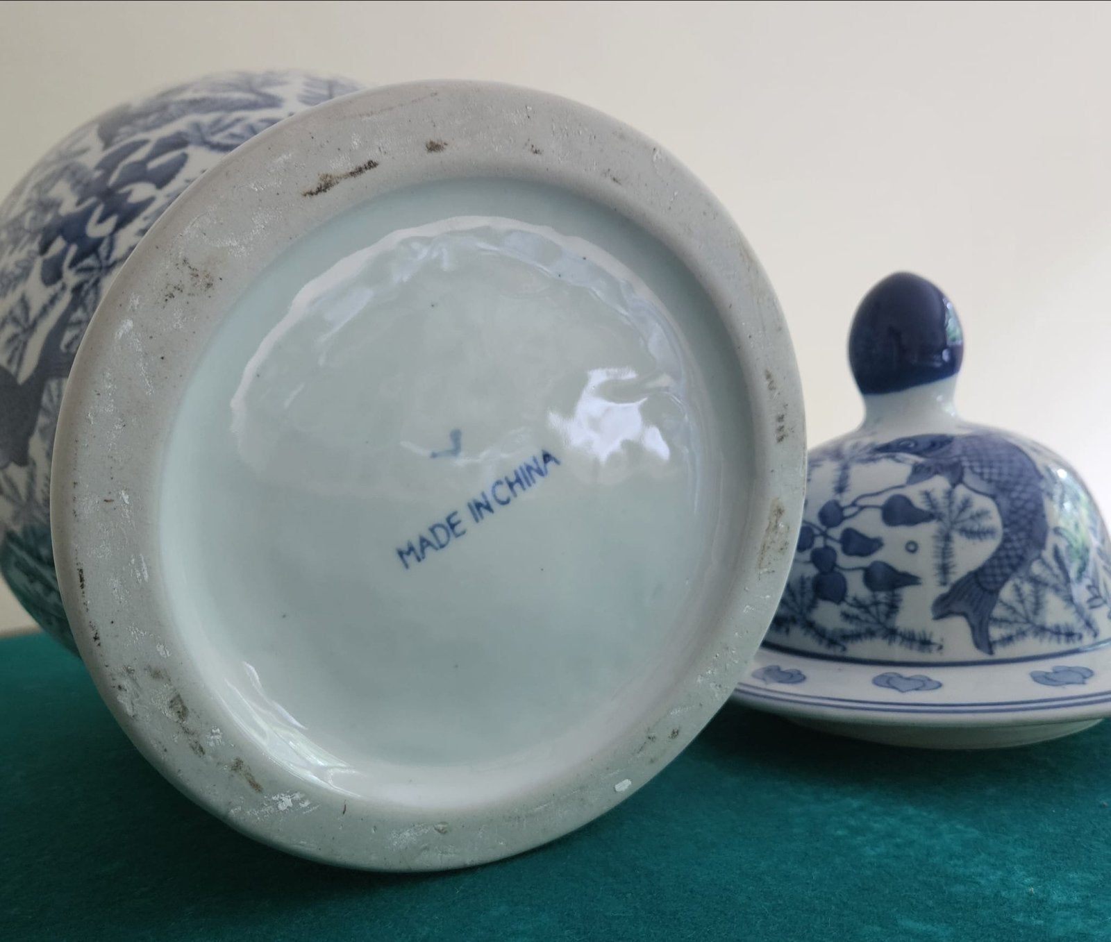Prachtige Chinese gemberpot met vissenmotief, Ophalen