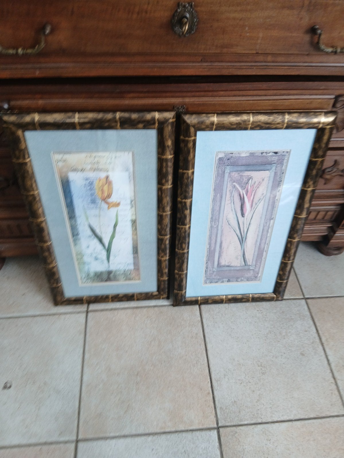 Set van 2 ingelijste kunstprints met tulpenmotief, 50 – 75, Minder dan 50 cm, Ophalen of Verzenden, Print
