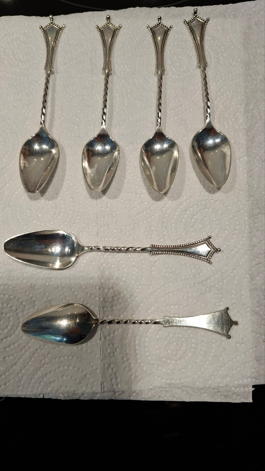 Set van 6 Antieke Zilveren Lepels met Gedraaide Steel, Ophalen of Verzenden, Zilver