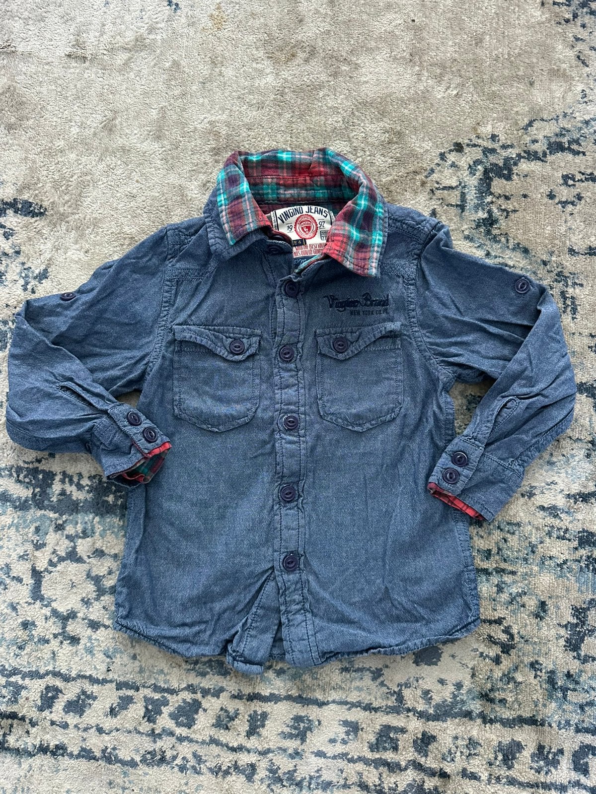 Stoere spijkerblouse Vingino maat 98/104, Ophalen of Verzenden, Zo goed als nieuw, Jongen, Shirt of Longsleeve