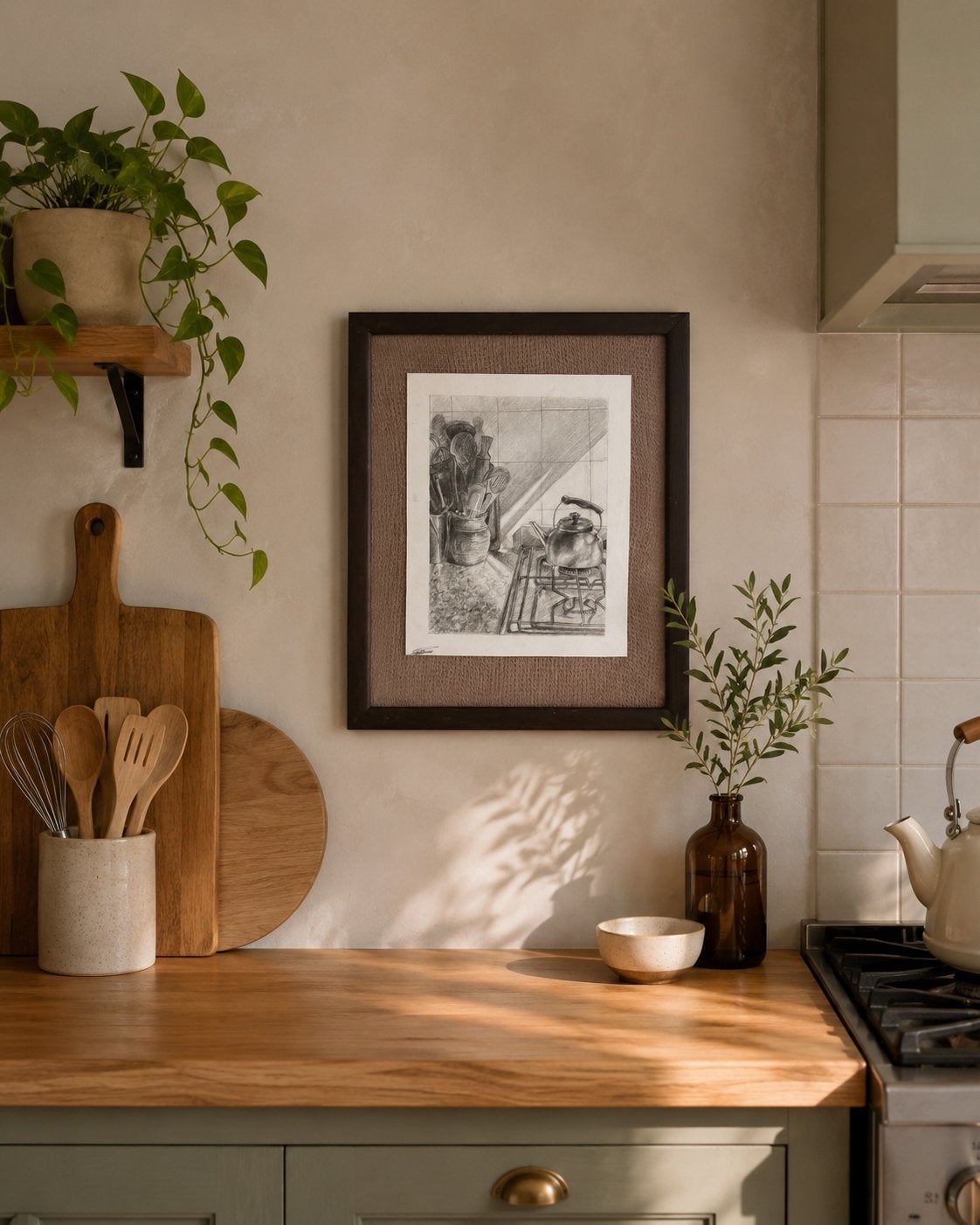 Originele handgemaakte potloodtekening – Rust in de Keuken, Ophalen of Verzenden, Zo goed als nieuw