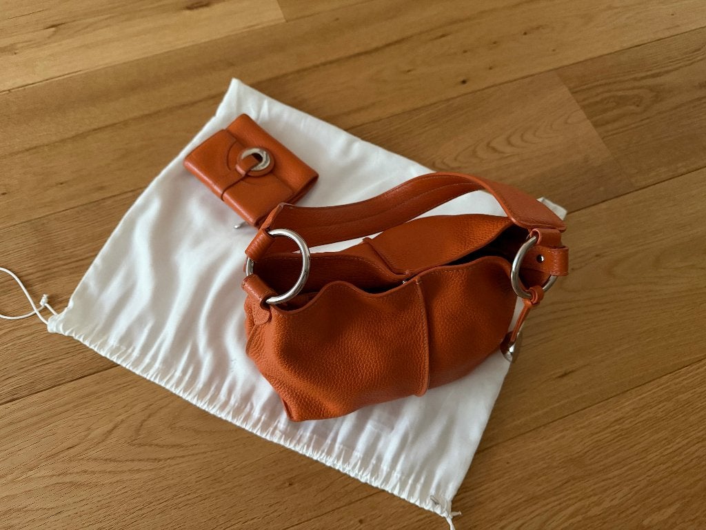 Furla hobo hand- schouder tas en bijpassende portomonnee, Gebruikt, Oranje, Leer, Ophalen
