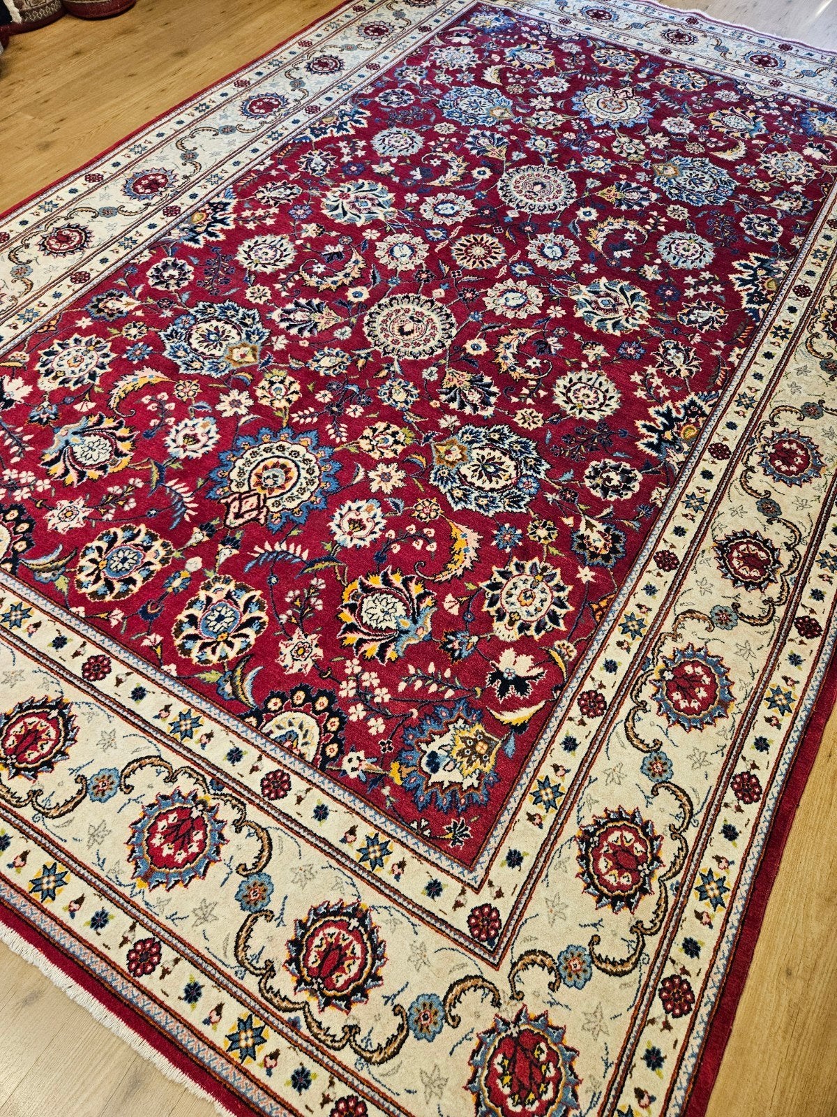 Vintage handgeknoopt perzisch tapijt kashan 360x232, Info@SlatsAntiek.nl, Tweedehands, Perzisch, 200 cm of meer