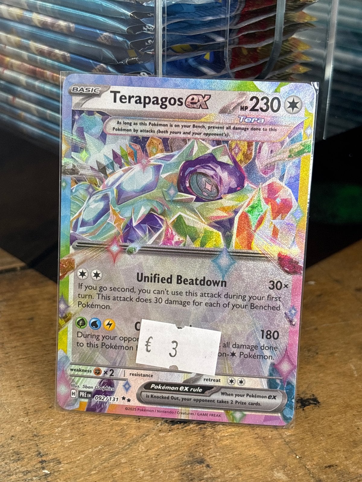 Pokémon Terapagos ex 092/131 - prismatic evolution, Ophalen of Verzenden, Zo goed als nieuw, Losse kaart, Foil