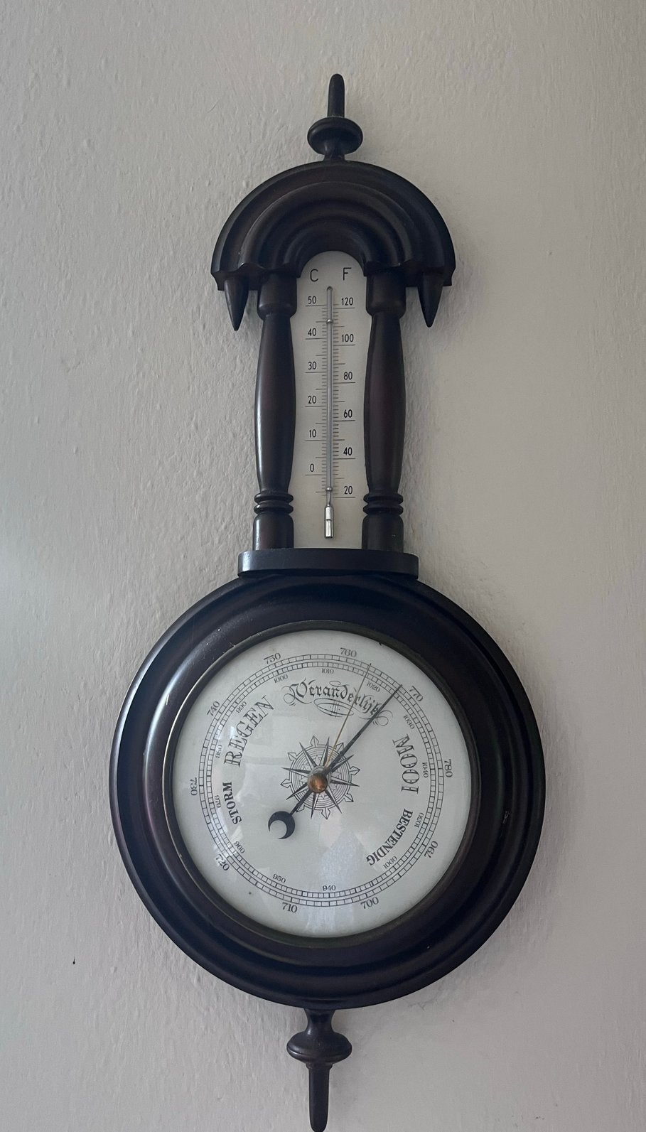 Antieke Barometer - Hout, Audio, Tv en Foto, Weerstations en Barometers, Ophalen of Verzenden, Gebruikt, Barometer