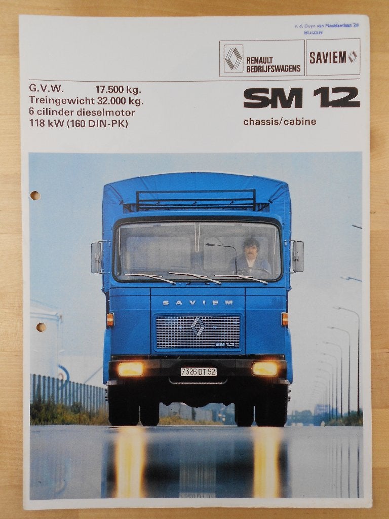 Saviem SM12 Brochure 1976 – SM 12 Renault, Boeken, Saviem, Ophalen of Verzenden, Zo goed als nieuw, Renault