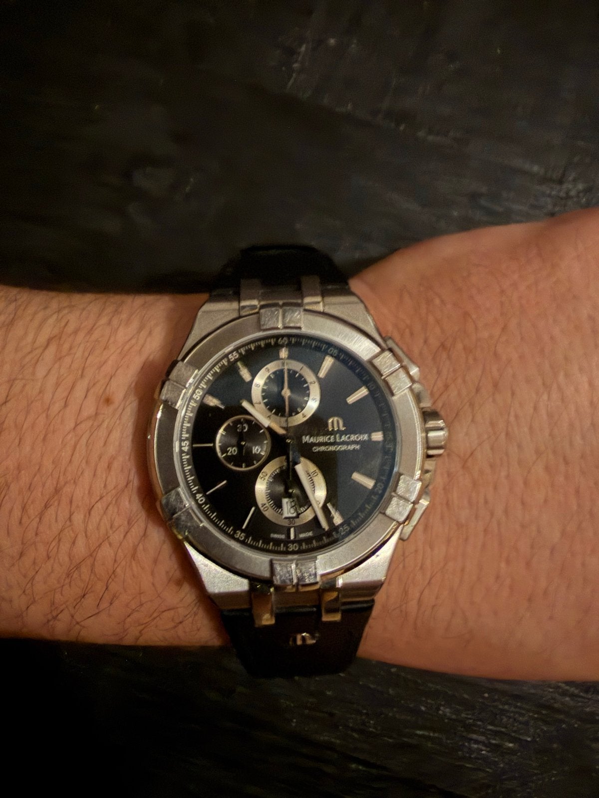 Maurice Lacroix Aikon Chronograph Herenhorloge, Leer, Staal, Polshorloge, Zo goed als nieuw