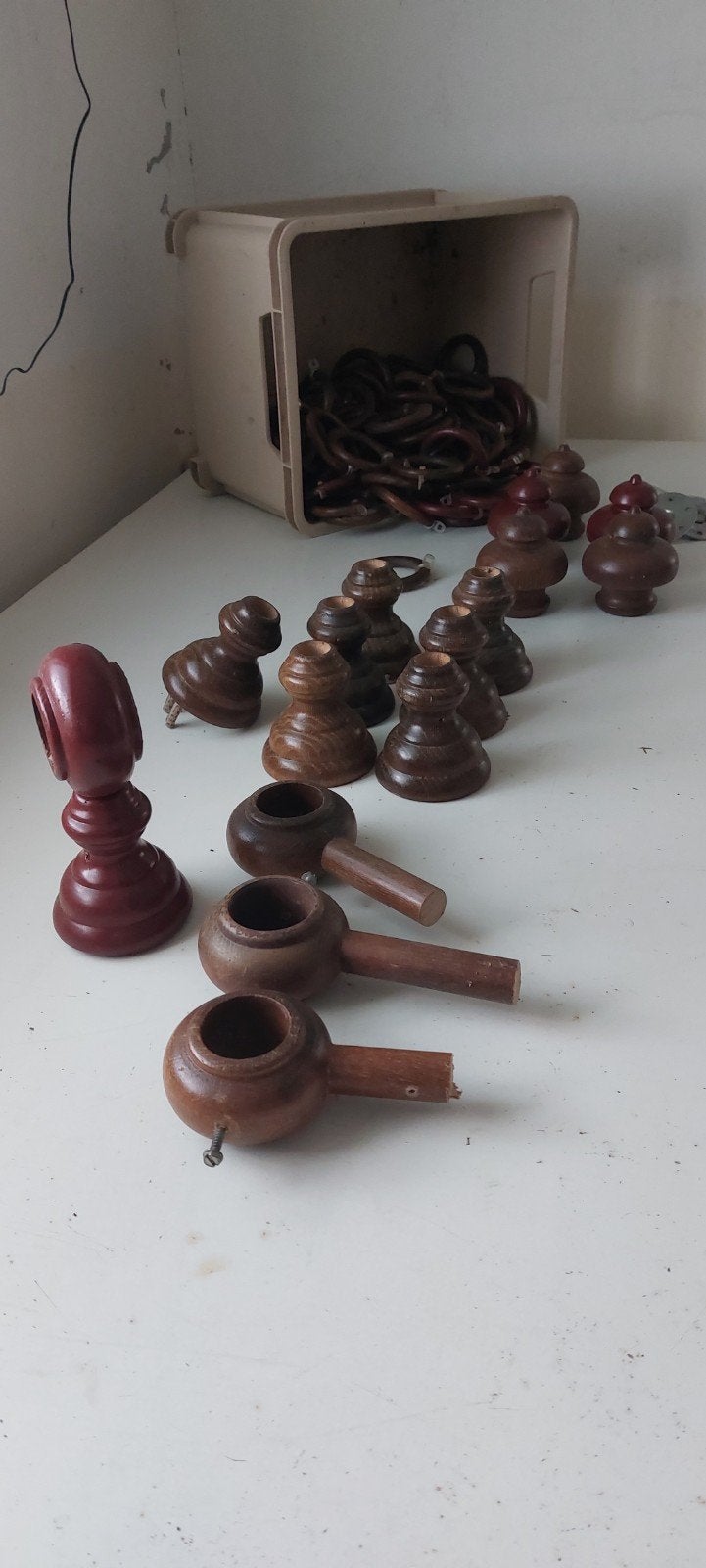 Houten gordijnringen en -houders, diverse kleuren, Huis en Inrichting, Ophalen, Minder dan 50 cm, Gebruikt, Minder dan 100 cm