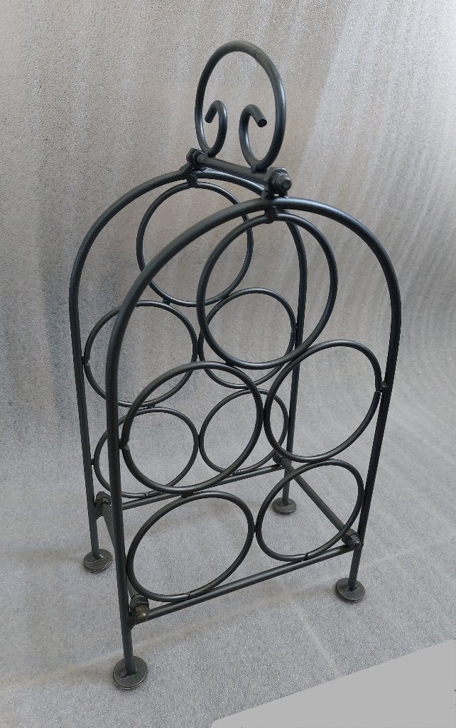 Grijs metalen wijnrek voor 5 wijnflessen. BxHxD 22x44x14 cm., 5 tot 15 flessen, Ophalen of Verzenden, Zo goed als nieuw, Metaal