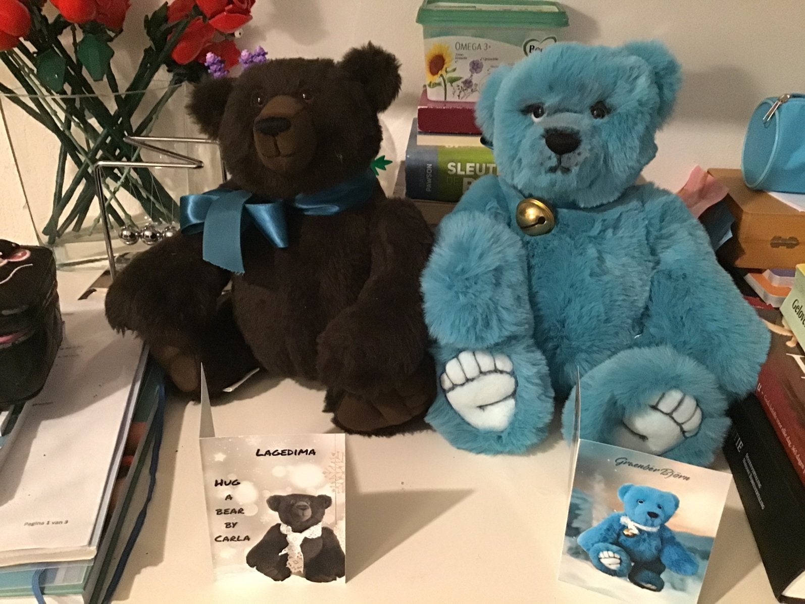 2 OOAK handgemaakte beren met papieren te koop, Ophalen of Verzenden, Zo goed als nieuw, Stoffen beer, Overige merken