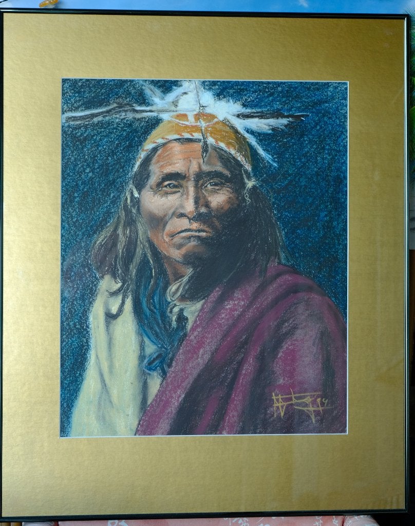 Uniek portret Apache Chief / Warrior (dus geen reproductie), Ophalen, 50 – 75, Oorspronkelijke maker, Overige typen