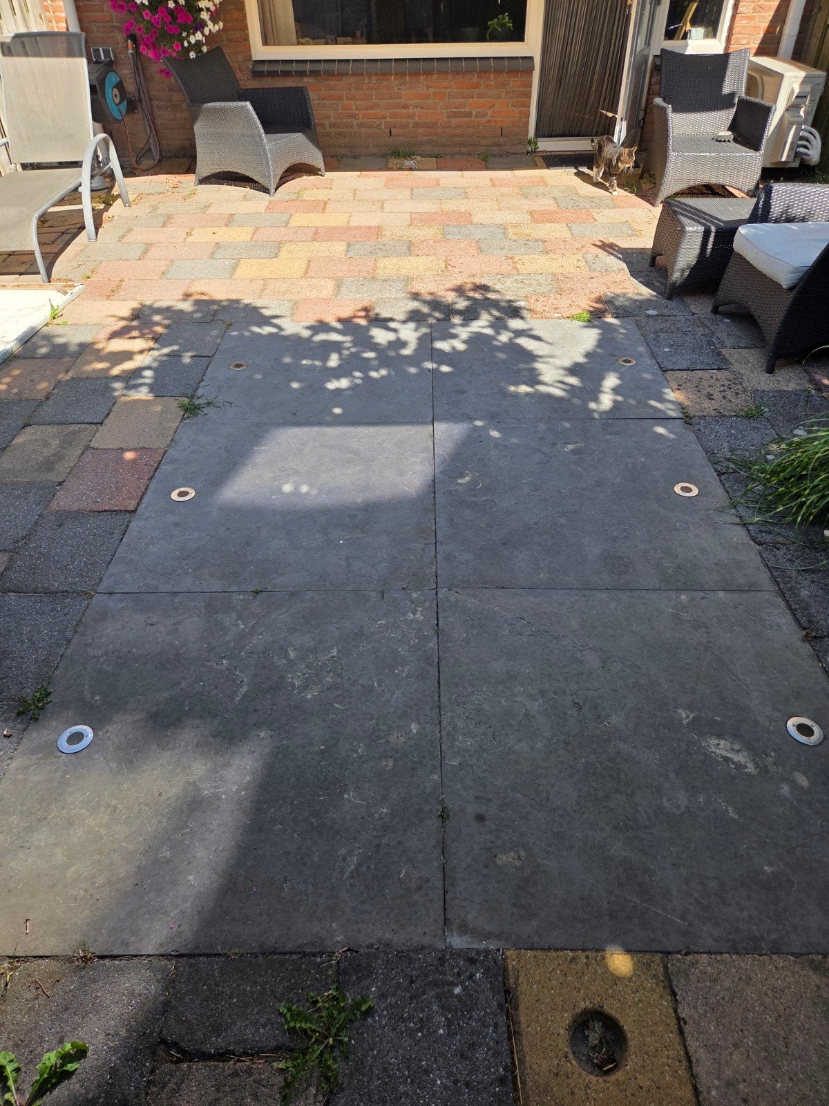 Grote terrastegels 1x1m, grijs, met inbouwspots, Ophalen, Gebruikt, 5 tot 10 m², Terrastegels