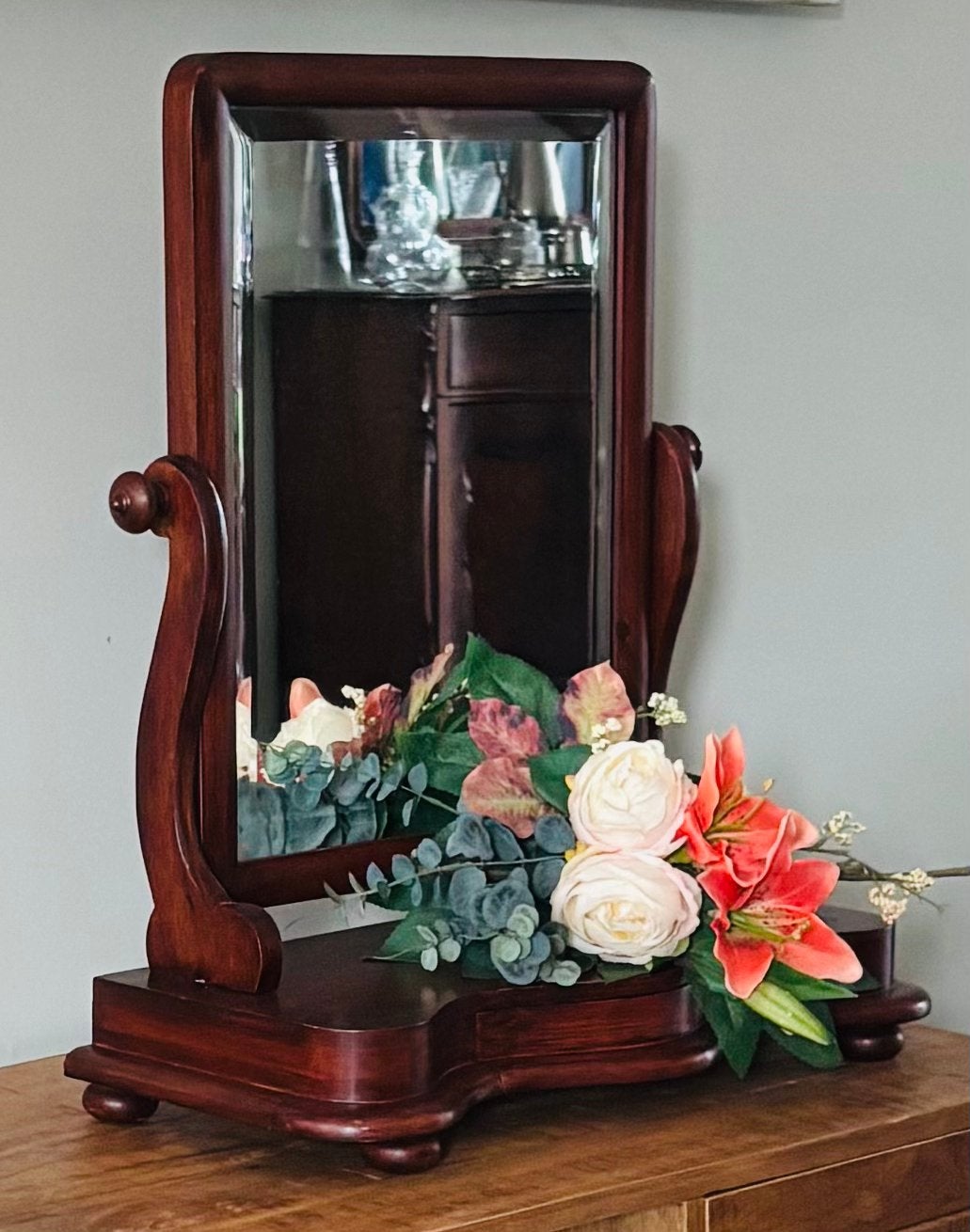 Antieke Mahoniehouten Kapspiegel - Biedermeier/Victoriaans, Antiek en Kunst, Ophalen of Verzenden, Rechthoekig, Minder dan 50 cm