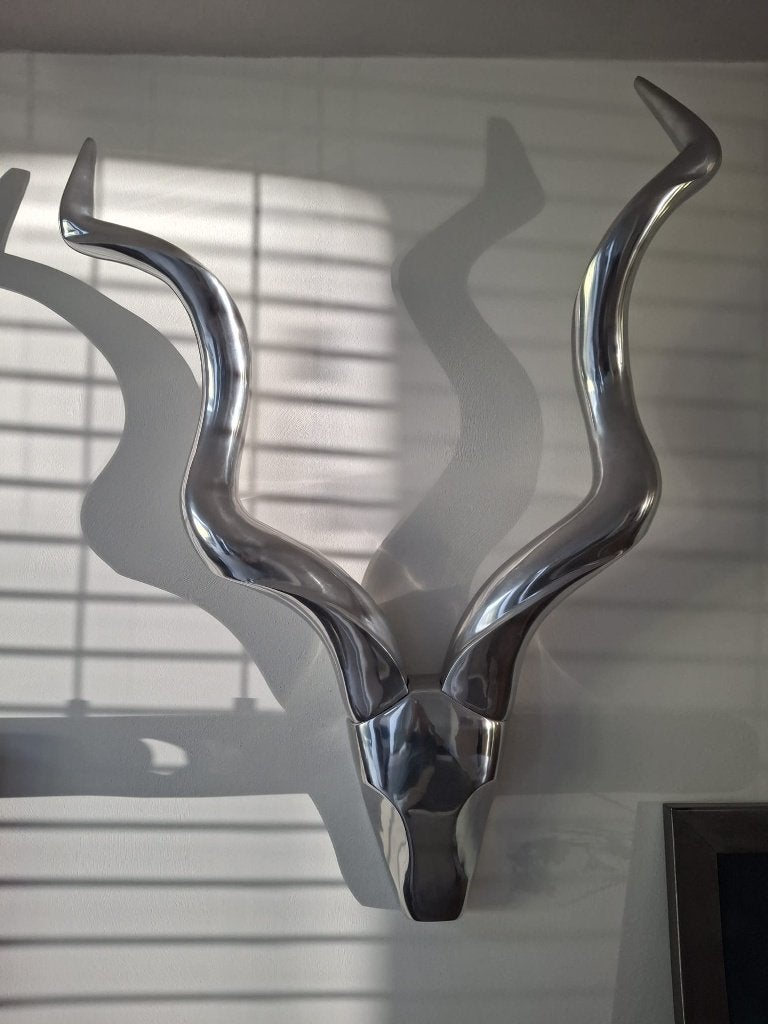 Wohnling XXL hertengewei, Ophalen, Metaal, Wandsculptuur, Zilver