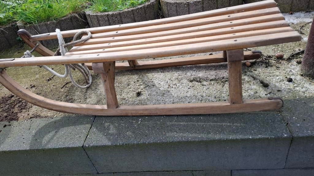 Nostalgische houten slee. 58 jaar oude slede! Schuurvondst!!, Ophalen, Gebruikt, Hout