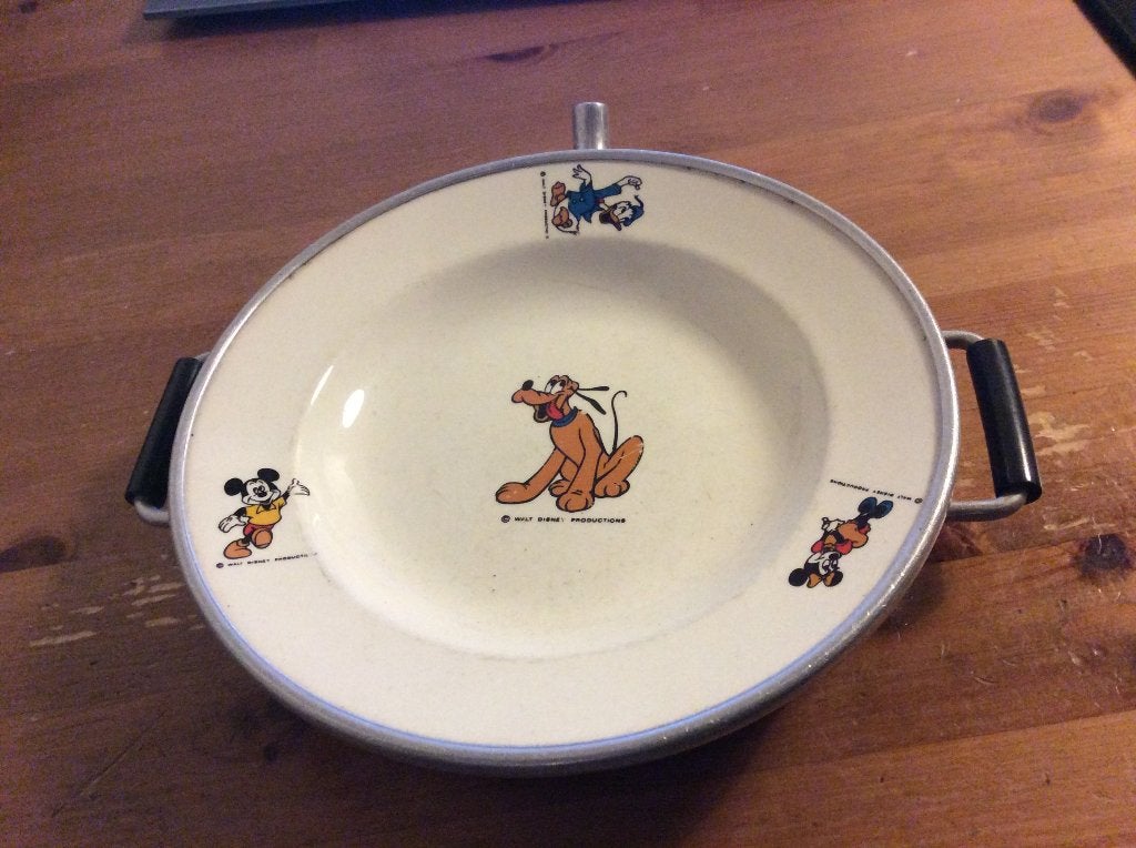 Vintage porseleinen / metalen warmhoudbord. 20 cm. Disney, Antiek en Kunst, Ophalen of Verzenden