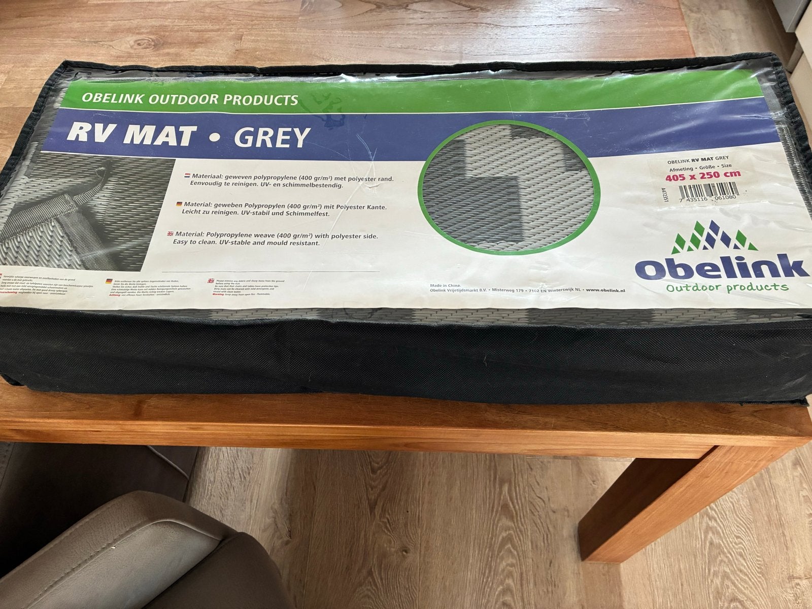Obelink Voortentmat Grijs 405x250 cm, Caravans en Kamperen, Kampeeraccessoires, Ophalen, Nieuw