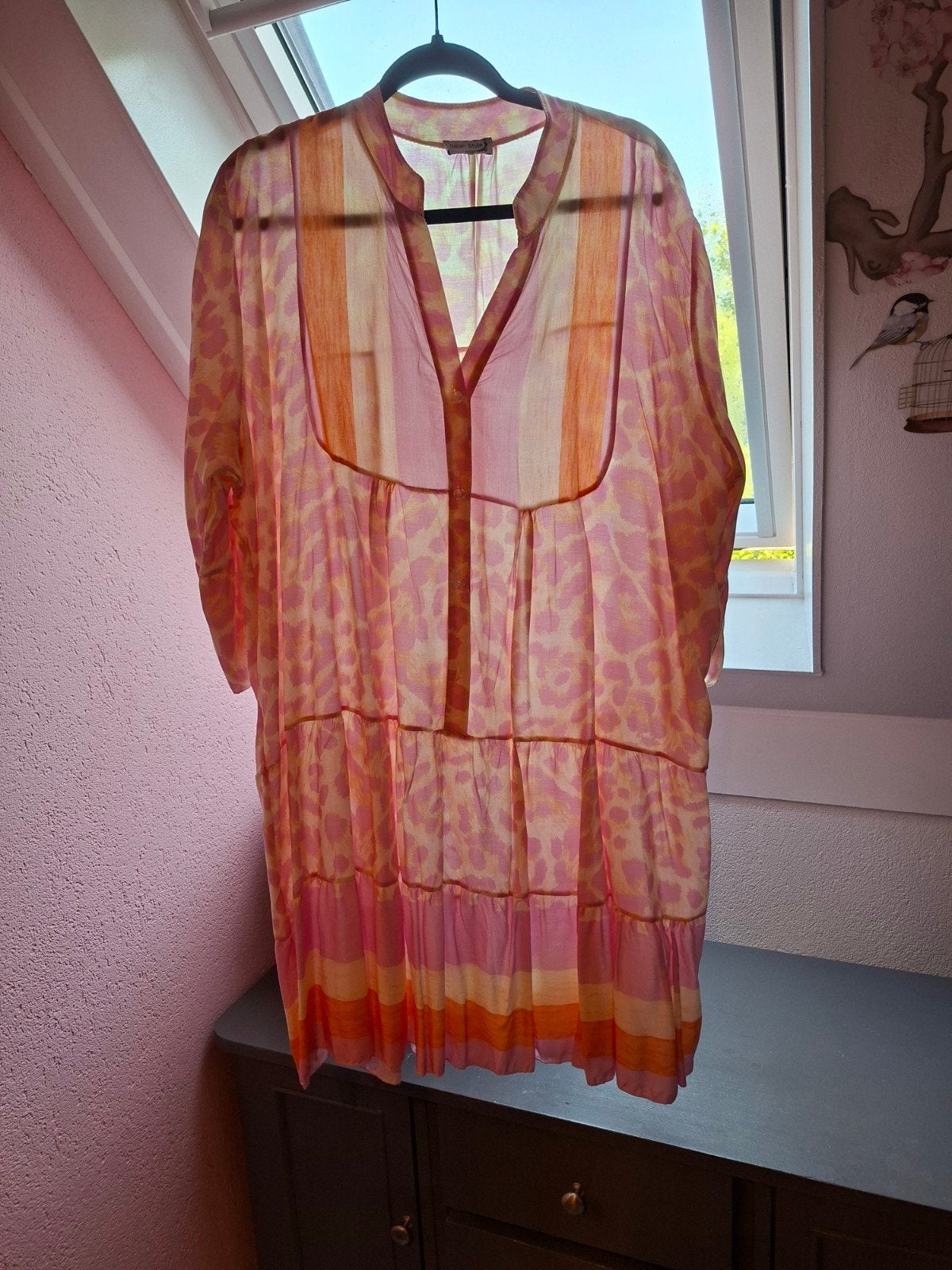 Nieuw jurkje, oranje/roze/creme, maat 46-48, Maat 46/48 (XL) of groter, Nieuw, Ophalen of Verzenden, Roze