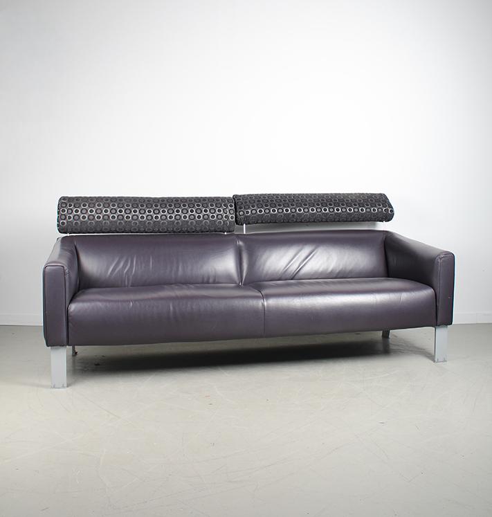 1x Leolux Patachou Bank + Hocker Paars Leer, Huis en Inrichting, Banken | Bankstellen, Niet ingevuld, Gebruikt, 150 tot 200 cm