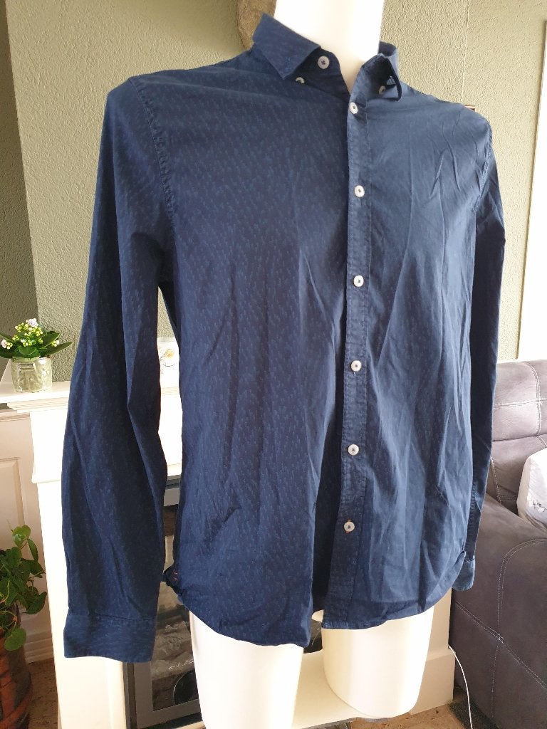 Hallinger stoere donker blauwe overhemd mt XL 43 44 blouse, Hallinger, Zo goed als nieuw, Halswijdte 43/44 (XL), Verzenden