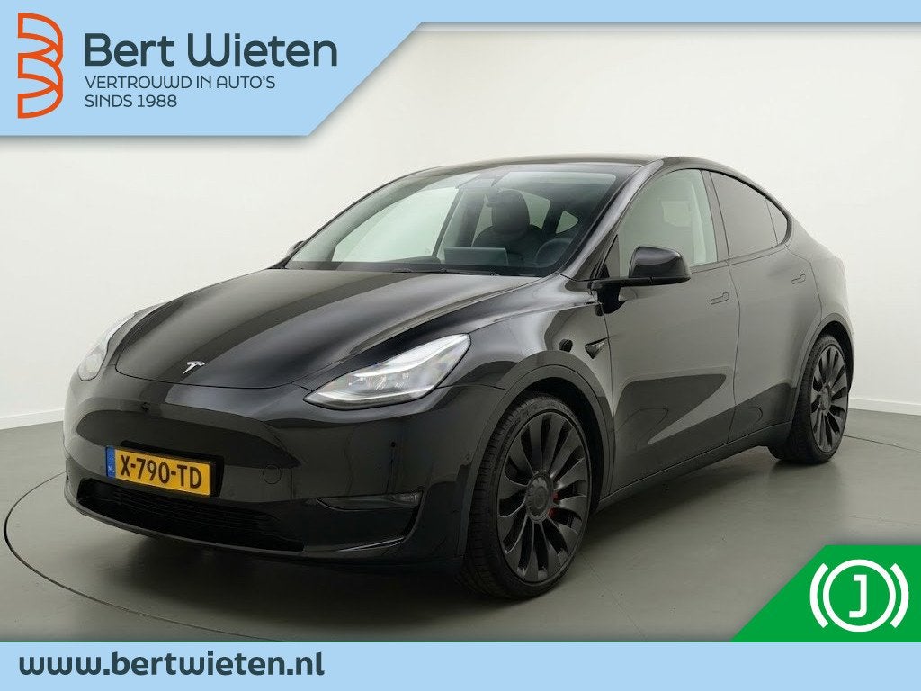 Tesla Model Y Performance AWD 75kWh | Geen import | Compleet, Auto's, Dealer onderhouden, Gebruikt, Zwart, Stoelverwarming