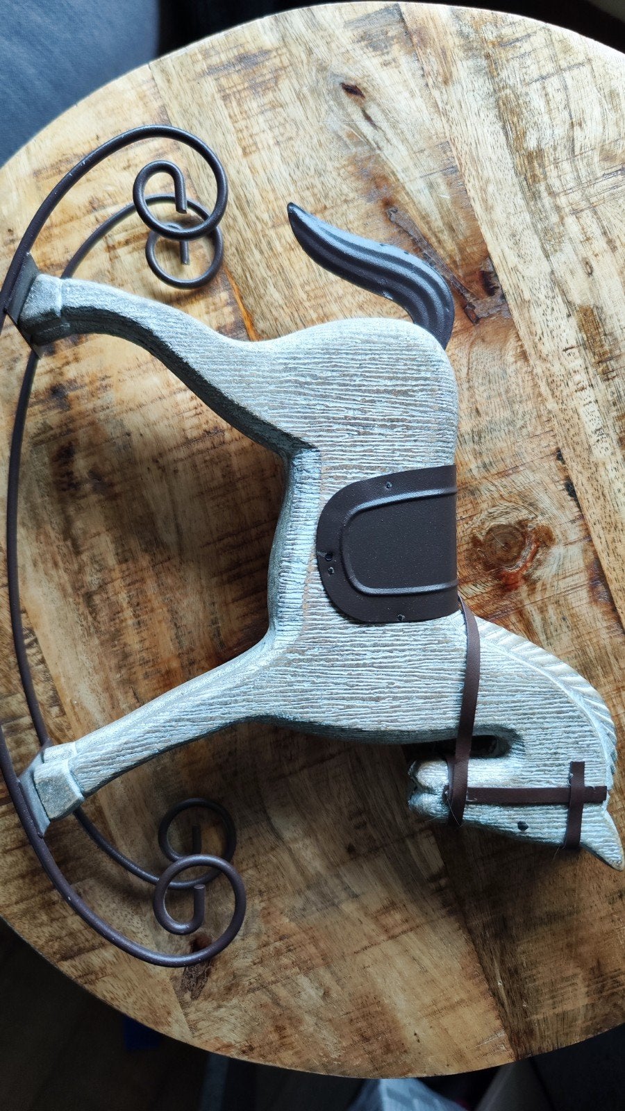 Decoratief houten hobbelpaard - Vintage stijl, Beige, Ophalen of Verzenden, Zo goed als nieuw, Vintage