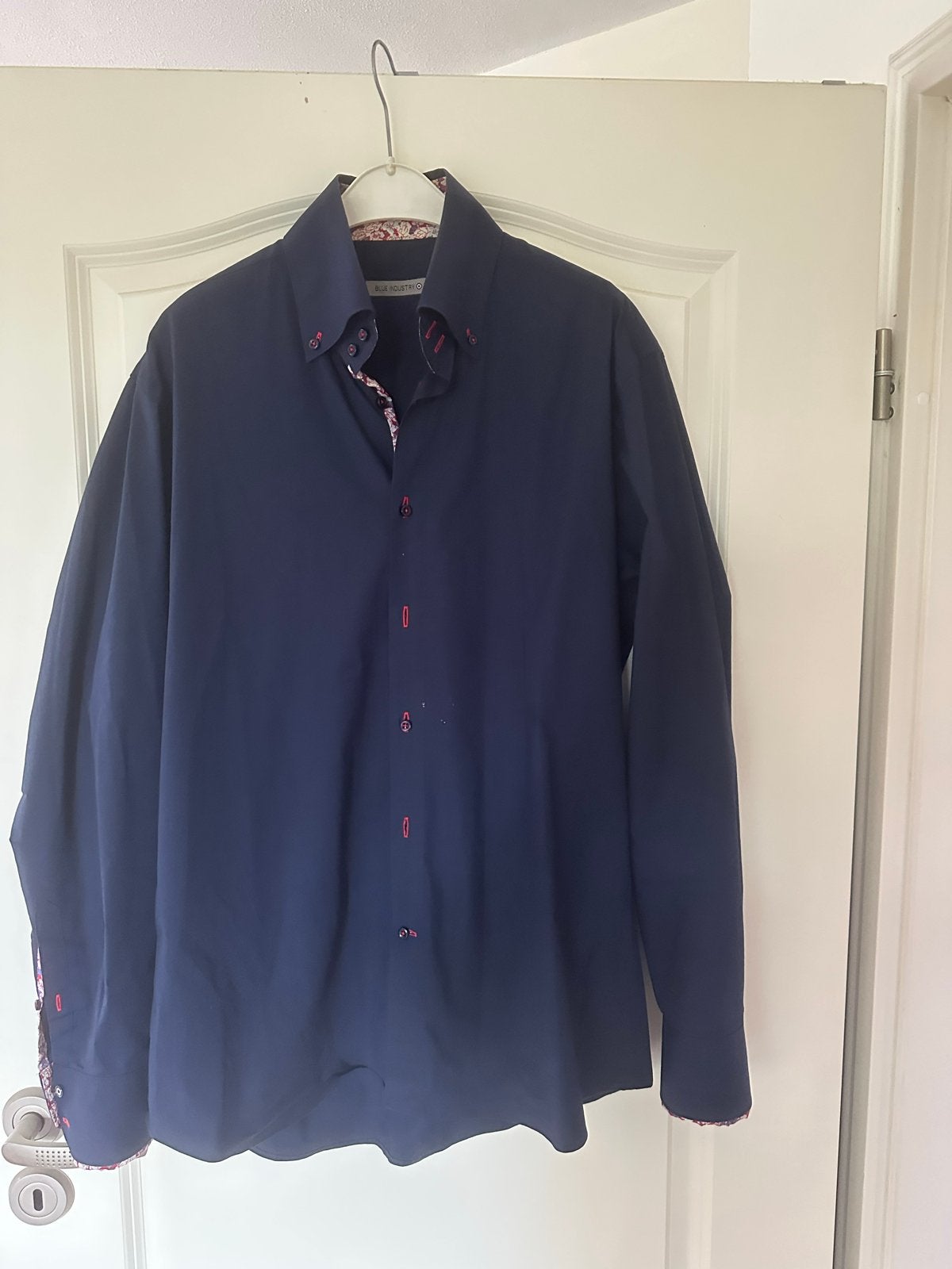 Blue Industry overhemd - Donkerblauw met bloemenprint, Ophalen of Verzenden, Zo goed als nieuw, Blauw, Halswijdte 41/42 (L)