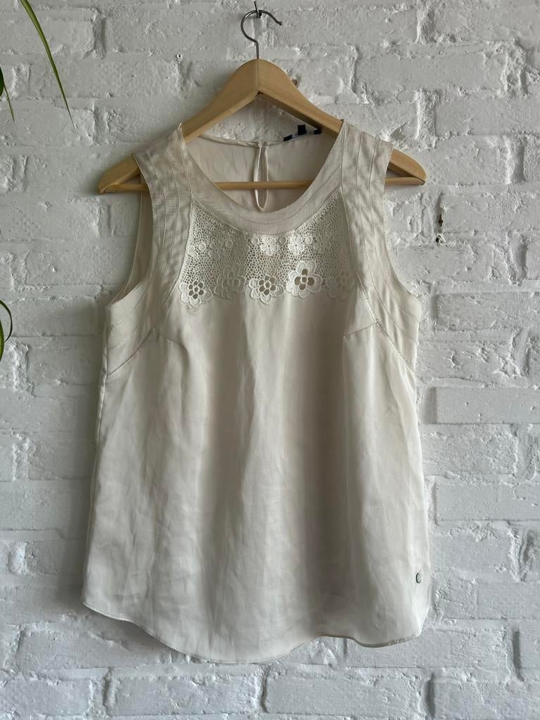 Terre Bleue mouwloze blouse, Maat 38/40 (M), Beige, Ophalen of Verzenden, Zo goed als nieuw
