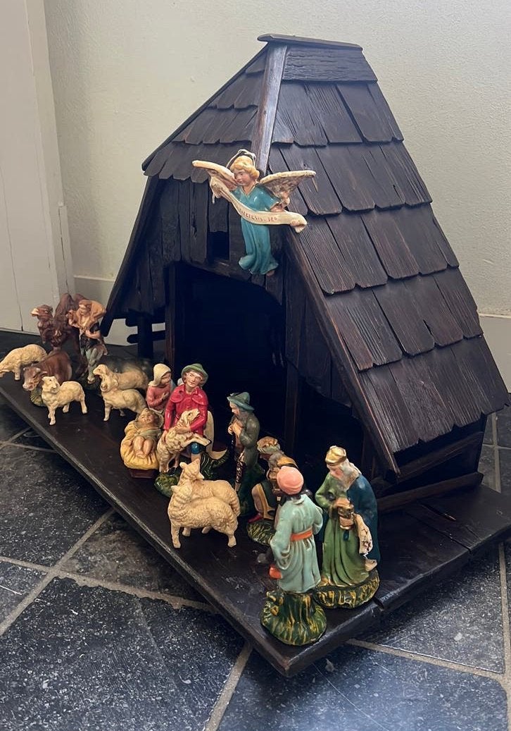 Nostalgische antieke Kerststal kerst stal met figuren Italy, Diversen, Ophalen of Verzenden, Gebruikt