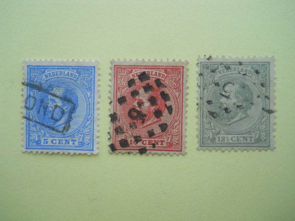 Nederland 1872 Koning Willem III Nvph.19+21-22 gestempeld, Ophalen of Verzenden, T/m 1940, Gestempeld