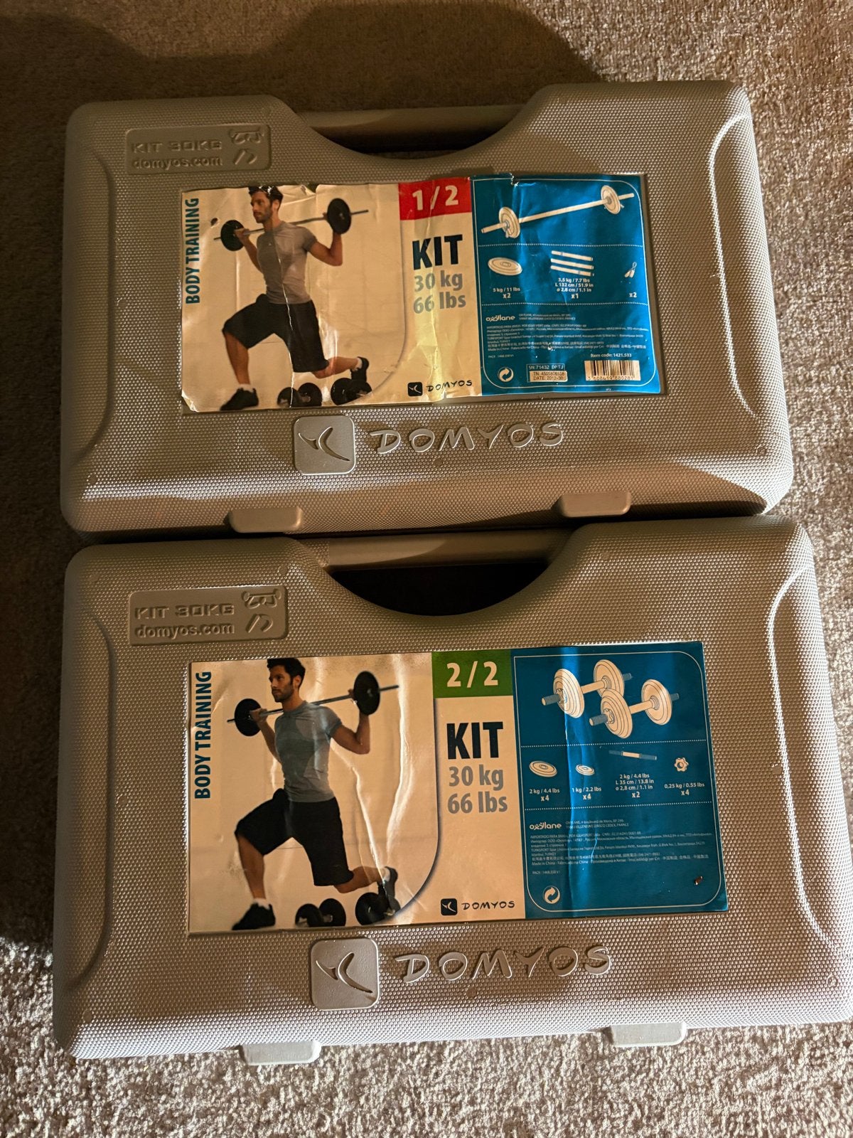 Domyos Halterset 30 kg - Ideaal voor thuistraining, Sport en Fitness, Ophalen of Verzenden, Gebruikt, Armen, Halterset